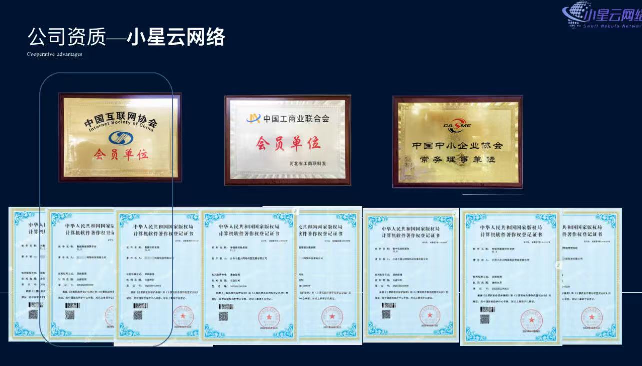 小星云网络资质：协会会员牌匾与软件著作权